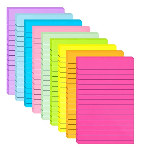 HQCME 9 Pads Lined Sticky Notes 4x6 in, Bright Large Notepads with Lines | Super Sticking Power Memo Pads, Self-Stick Note Pads, Easy to Post for Office, School, Home, 35 Sheets/Pad