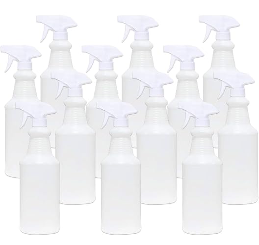 Nu-Foam Heavy-Duty Plastic Spray Bottles, 32 oz Empty Refillable Bottles with Adjustable Nozzle Sprayer, White, Multipurpose for Home and Commercial Use, 24 Pack