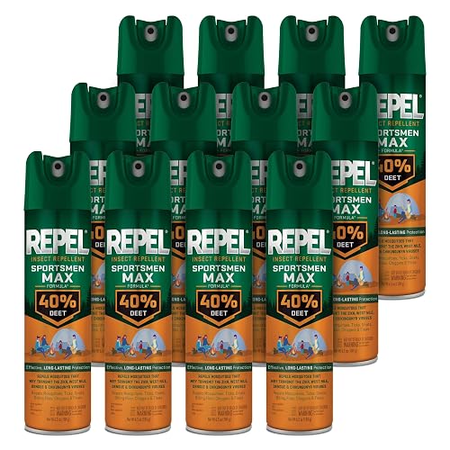 Repel Insect Repellent Sportsmen Max Formula 40% DEET, 6.5 Ounces, Long-Lasting Aerosol Insect Repellent Spray Repels Mosquitoes, Ticks, Gnats, Biting Flies, Chiggers And Fleas, 12 Pack