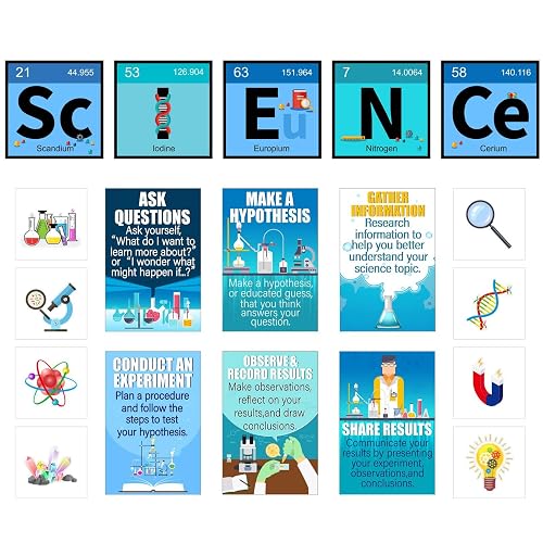 Zonon 27 Pieces Science Bulletin Board Set Laminated Scientist Posters Classroom Decoration Banner Wall Decoration for Teachers Science Lab Cutouts School Bulletin Board Office Party Supplies(Blue)