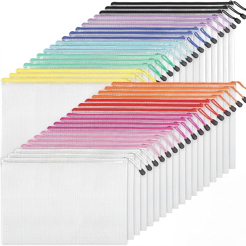 EOOUT 36pcs Mesh Zipper Pouch Bags A4 Size Board Game Storage Plastic 11 Colors Letter Size Puzzle Organizer and Office Supplies