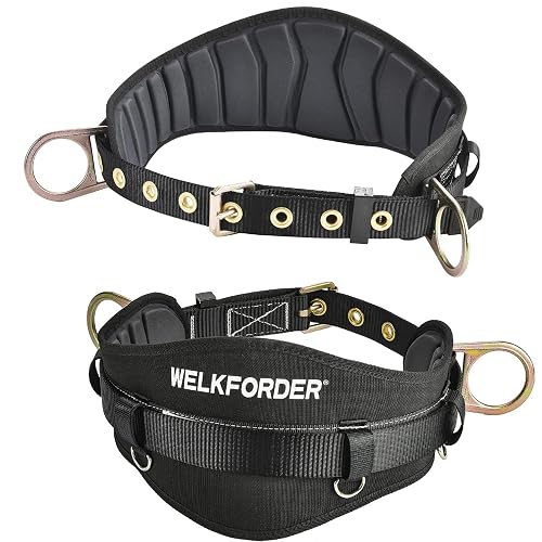 WELKFORDER Tongue Buckle Body Belt With Hot-Pressing Waist Pad and 2 Side D-Rings Personal Protective Equipment Safety Harness | Waist Fitting Size 30'' to 45'' for Work Positioning, Restraint