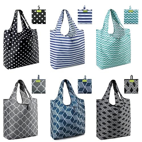 BeeGreen Grocery Bags | Reusable Gift Bags, Large Tote for Women & Foldable Beach Bag - 6 Pack Reusable Bag With Handles | Collapsible Cute Cloth Storage for Market, Holiday & Shopping | Washable​