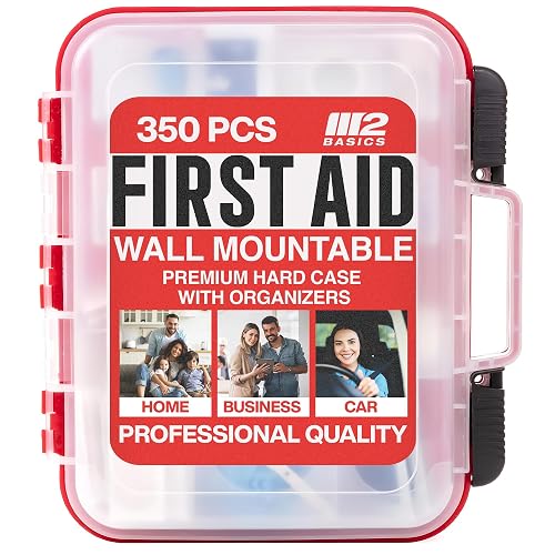 M2 BASICS 350 Piece Professional Wall-Mount First Aid Kit, Home, Business | Dual-Layer Hard Case, Office, Warehouse, Jobsite, Garage, Vehicle, Workplace Safety, Classroom And Emergency Readiness