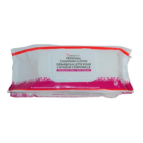 Cardinal Health 2AWU-96 Personal Cleansing Wipe, Non-Flushable, Fragrance Free, 9 X 13IN, 1 Pack of 96 Wipes