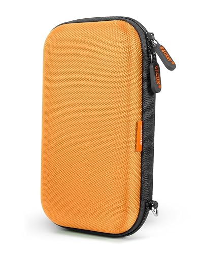 Orange Shockproof Hard EVA Case, Portable Travel Pouch for Drive | Fits Power Bank, Cell Phone, Cable, Cord, Small Electronic Accessories Organizer, Storage Zipper Bag