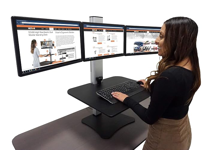 Victor High Rise Electric Sit-Stand Desk Converter, Triple Monitor Stand