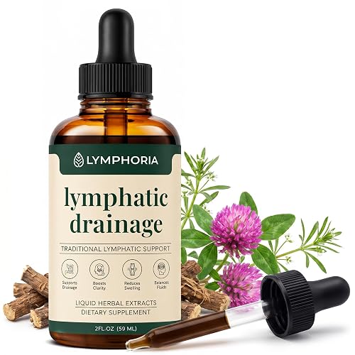 Lymphoria Lymphatic Drainage Drops for Bloat & Water Retention Relief – De-Puff Face, Legs & Ankles – Cleavers, Red Clover & Prickly Ash Bark – Lymph Detox Cleanse – Alcohol-Free, Vegan, 2 Fl Oz