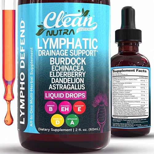 Lymphatic Drainage Drops - Organic Lymphatic Support Supplement with Burdock Root Echinacea Elderberry Dandelion Astragalus Milk Thistle Sea Moss Red Clover Marigold Drop by Clean Nutra