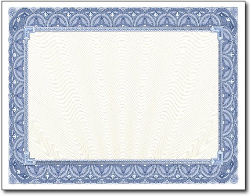 Blue Border Blank Certificate Paper - 100 Sheets 8.5" x 11" 28lb Bond (105gsm) - Gold Wave Design Certificate Paper for Printing Classroom Awards -Printable School Certificates for Certficate Holders