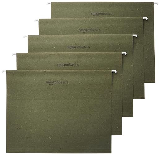 Amazon Basics Hanging File Folders with Adjustable Tabs, Sturdy Expandable Document Organizer, Letter Size 8.5x11 inch, Green, 25-Pack