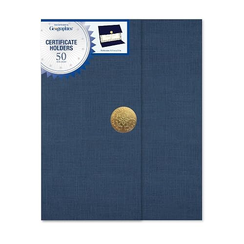 Geographics Certificate Holders - Tri-Fold Navy Linen, Silver Foil Seal - 9.25x12.5 in