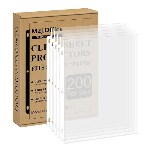 Page Protectors for 3 Ring Binder, Sheet Protectors 8.5 x 11 Inch, 200 Per Box Clear Sheet Protectors for 3 Ring Binder, Plastic Sleeves for Paper 8.5x11 Heavy Duty, Top Load & Reinforced 3-Hole.