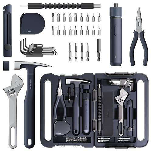 HOTO 40-Piece Tool Kit for Home Improvement, Household Essentials & DIY | 14 Tools & 26 Accessories Tool Set, Smart Electric Screwdriver (LED, 3 Torque), Pro-Grade Compact Organizer