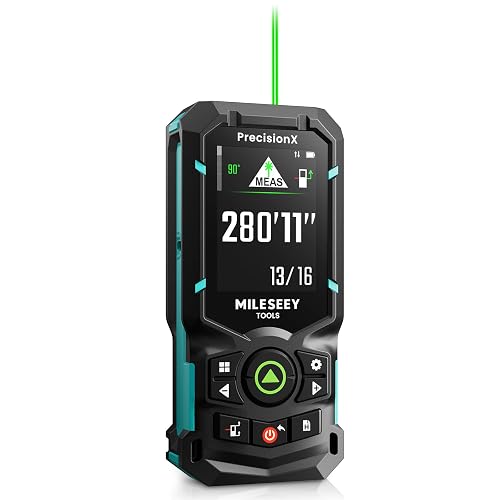 MILESEEY S50 Green Laser Measure 400ft, Point-to-Point | Side-Laser Alignment, 18 Modes, Smart App & Cloud Sync, 2.4" IPS Display, USB-C Rechargeable, IP54, Compact Design — Pro & DIY