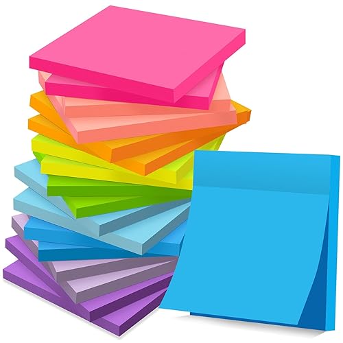 (18 Pads) Sticky Notes 3x3 inch, 9 Bright Colors Self-Stick Pads | School Supplies and Oﬃce Supplies, Easy to Post for Office, School, Home, Study & Organization