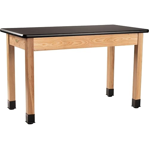 Pemberly Row 24x60 Science Lab Table, Solid Ash Wood Frame, High-Pressure Laminate Top, Adjustable Glides, Black