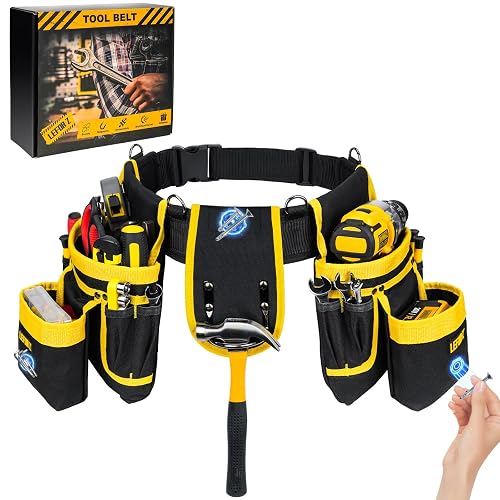 LEFOR·Z Tool Belt with 4 D-Rings,27-Pockets Tool Belts for Men,Construction | Heavy Duty Utility Belt,Magnetic Tool Pouch,Detachable Adjustable Toolbelt for Electrician,Carpenter,Dad Gifts for Men,Yellow