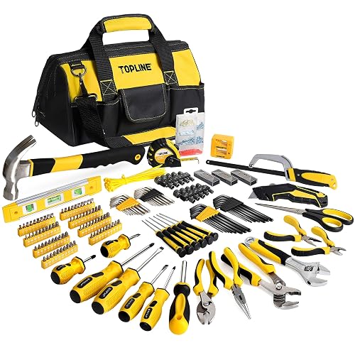 TOPLINE 390-Piece Home Tool Kits, 14-Inch Tool Bag with Tools Included | Tool Kit with Bag, Wide Mouth Tool Bag, Home Tool Set for Men, Home Repair Tool Kit for General Maintenance, Daily Use