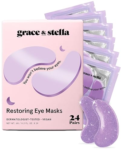 grace & stella Retinol Under Eye Patches for Puffy Eyes | Restoring Gel Under Eye Masks with Hyaluronic Acid - Birthday Gifts for Women, Bachelorette Party Favors (Purple, 24 Pairs)