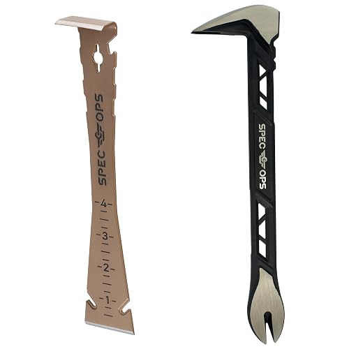 Spec Ops Tools Trim Bar, Pry Bar for Carpentry & Nail Pulling, High-Carbon Spring Steel, Beveled Edges, 9.5" Multi Pack