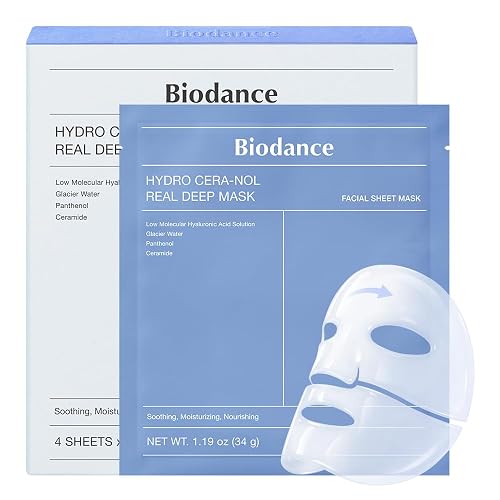 BIODANCE Hydro Cera-nol Real Deep Mask for Moisturizing & Soothing (4ea) | Hydrating Overnight Hydrogel Face Mask, Dryness Relief, Redness Reducing, Sensitive Skin&Skin Barrier Care, Korean Skin Care