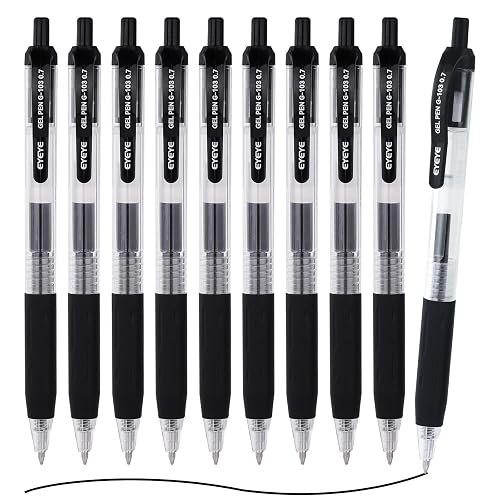 EYEYE G-103 Black Gel Pens 0.7mm, 10 Pack Retractable Medium Point Ballpoint Pen Quick Drying, Pen Fine Point Smooth Writing Pens for Office School Supplies