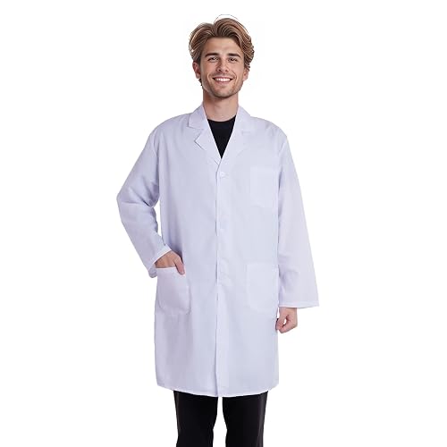mifengda Scientist Doctor Costume Women Men Halloween White Flat Long Sleeve Unisex Lab Coats for Adult Doctor Nurse Student