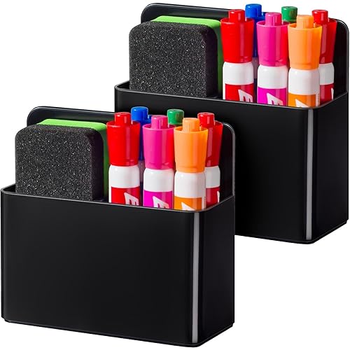 BEYGORM Plastic Magnetic Pen Holder, Powerful Magnet, 2 Pack | Classroom Must Haves, Dry Erase Marker Holder for Whiteboard, School Locker Organizer, Pencil Cup for Refrigerator(Black)