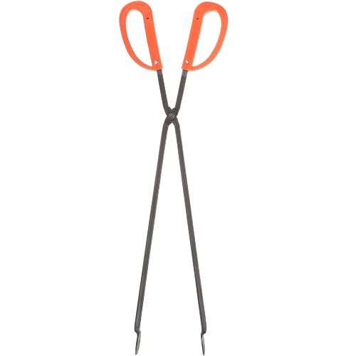 PartyKindom Long-Handle Metal Garbage Tongs Trash Grabber with Flat Head and Red Plastic Grip, Litter Picker Tool for Outdoor Sanitation and Garden Cleaning, Waste Pickup Clamp for Janitorial