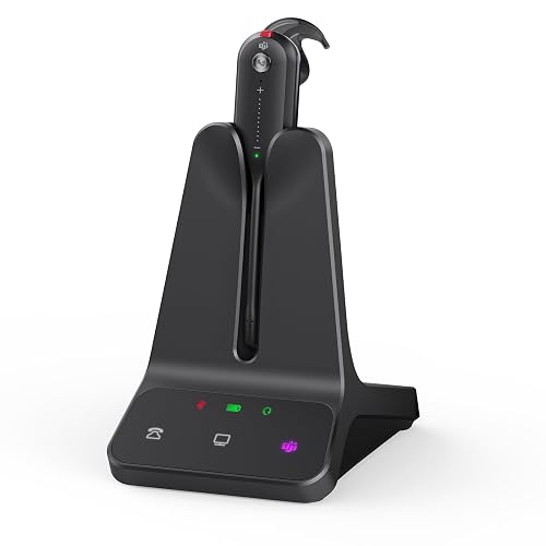 Yealink DECT Wireless Headset WH63 E2,Teams Certified,Single Ear(Mono) Office Headset for Desk Phone and Computer Softphone,3 Wearing Styles,Noise Cancelling Mic,607Ft Range