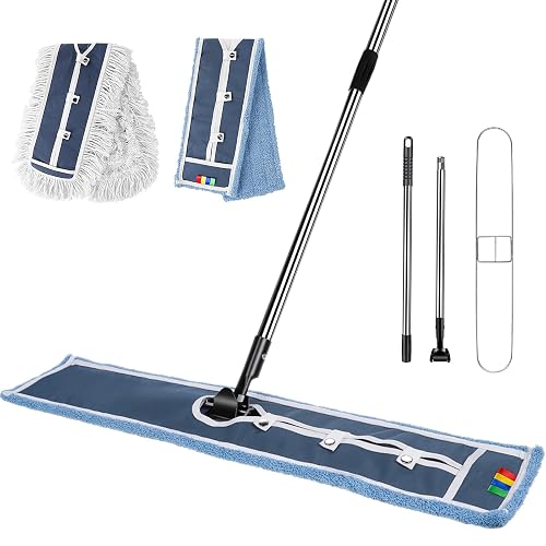42" Commercial Dust Mop for Floor Cleaning, Heavy Duty Industrial Mop | Large Flat Mop with Long Handle, Push Mop with 2 Different Mops Pads, for Hardwood, Tile, Gym, Office, Mall, Warehouse