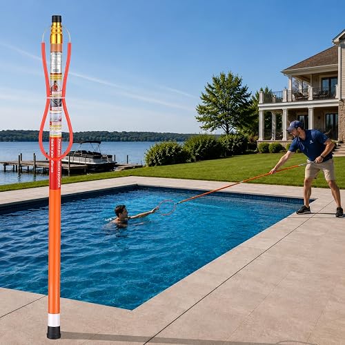 15FT Telescopic Pool Rescue Pole with Safety Hook, Fiberglass Water Safety Equipment for Pools, Docks, Marinas & Lakefront Properties, Emergency Rescue Tool for Homes, Resorts & Community Facilities | Essential Water Safety Equipment
