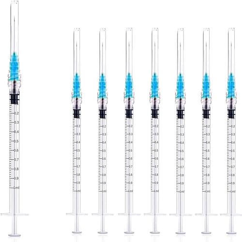 Luer lock 1ml Syringe with 23G 1inch/25mm Lab Supplies for Scientific Research, Industrial Dispensing or Liquid Measuring, 50Pack