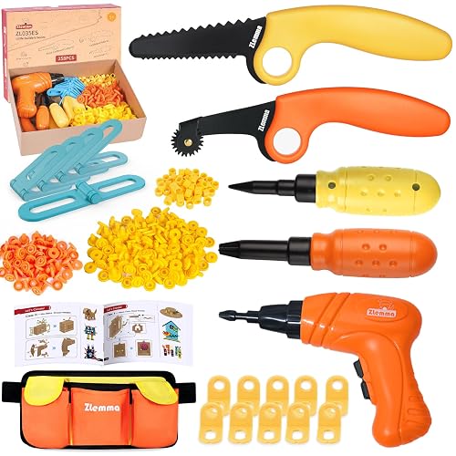 ZLemma Kids Cardboard Construction Tool Set with Electric Drill & Tool Belt -258PCS, STEM Building Kit for Creative Craft Projects, Educational DIY Engineering Toy for Boys & Girls