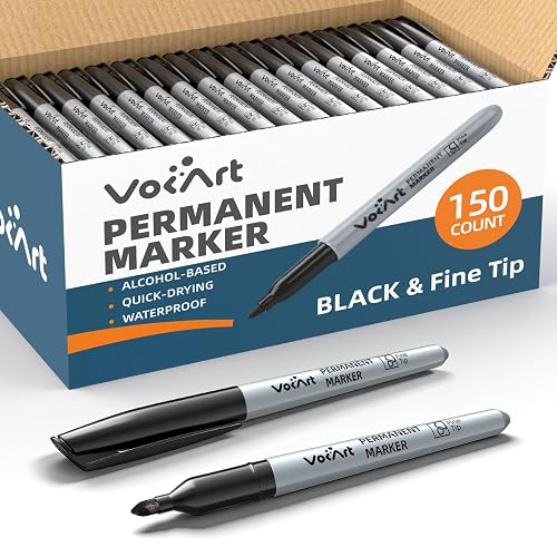 VOKART Permanent Markers Bulk, 150 Pack Black Thin Fine Point Tip | for Office & Moving Supplies, Quick-Dry & Waterproof Ink Marker Pens for Moving Boxes, Labeling & Industrial Use
