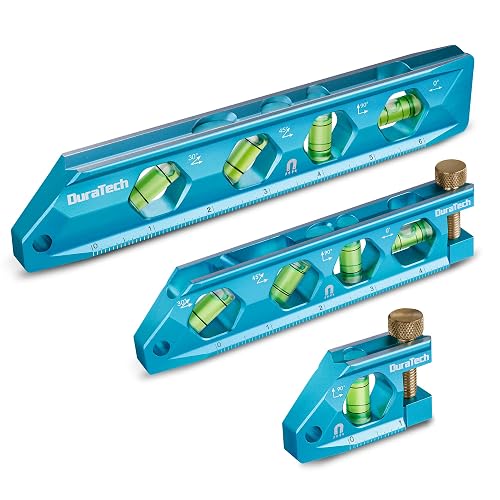 DURATECH 3-Piece Level Tool Set, Magnetic Torpedo Level with V-Groove | 2.5", 6.25", 8" Leveler with 0°/30°/45°/90° Bubbles, Large Viewing Window, Aluminium Alloy Construction, SAE and Metric Scale