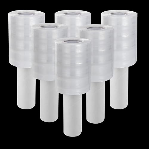 HNBun 6 Pack 80 Gauge Stretch Wrap Film, 4 in x 1000 ft | Heavy-Duty Hand Shrink Wrap Roll, Self-Adhering Plastic Wrap for Moving, Packing, Pallets, Furniture and Storage