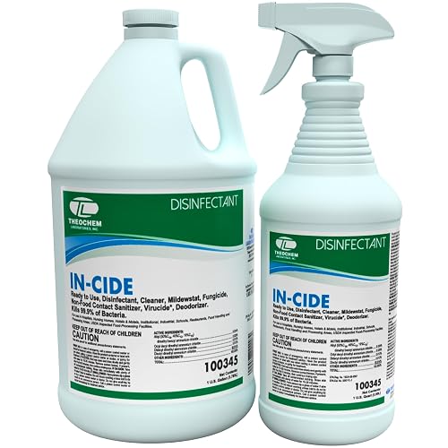 Theochem In-Cide Hospital Grade EPA Registered Disinfectant, 1 Gal + 32 oz | Kills 99.9% of Germs & Bacteria, Cleaner, Deodorizer & Non-Food Contact Sanitizer