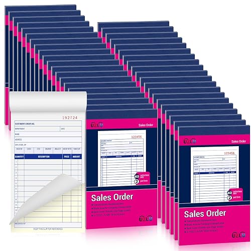 40 Pack Sales Order Book Bulk, 2-Part Carbonless Receipt Form Invoice, White/Yellow, 3-11/32x5-5/8 lnches, General Purpose Sales Book for Small Businesses and Service Providers, 40 Sets per Book