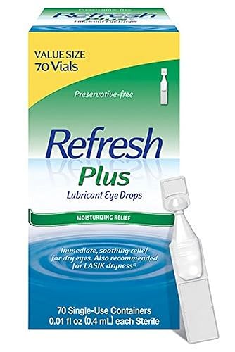REFRESH PLUS Lubricant Eye Drops Preservative-Free Artificial Tears, 0.01 fl oz (0.4 mL), 70 Single-Use Containers