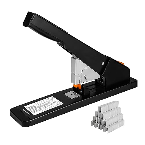 Amazon Basics Heavy Duty Industrial Stapler, 210 Sheets Capacity, Long Arm, Black, 1000 Staples