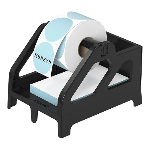 MUNBYN Label Holder for Rolls and Fan-Fold Labels, Black | Thermal Sticker Roll Holder, For Desktop Thermal Printer, Shipping Supplies Industrial Paper