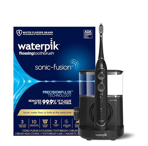 Waterpik Sonic-Fusion Flossing Electric Toothbrush Water Flosser, Black | 2-in-1 Combo with 3 Modes for Daily Gum Health & Cleaning Teeth, Braces, Implants, ADA Accepted, SF-04 Packaging May Vary