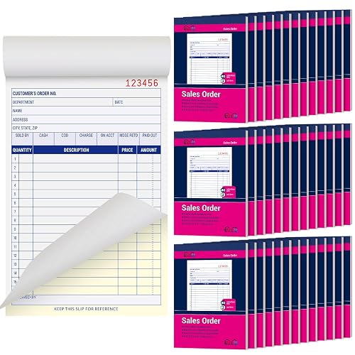 40 Pack Sales Order Book Bulk, 2-Part Carbonless Receipt Form Invoice, White/Yellow, 5-7/16 x 8-7/16 Inches,General Purpose Sales Book for Small Businesses and Service Providers, 40 Sets per Book
