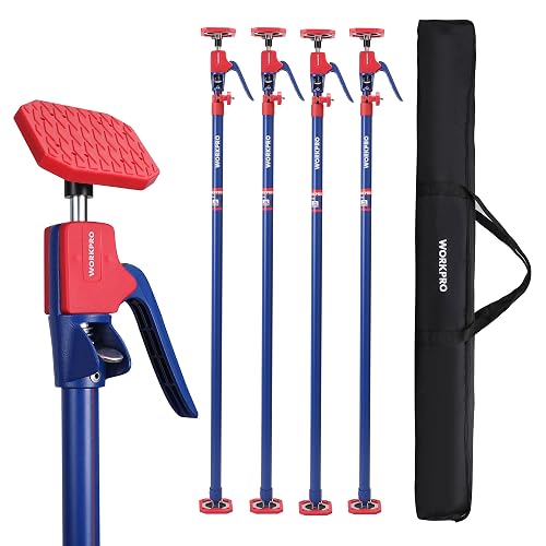 WORKPRO Cabinet Jacks, 54-114 in Adjustable Support Pole, 154 lbs, 4-Pack | ±65° Pivoting Non-Slip Pads, Steel Construction & Aluminum Handle, Fine Adjust & Quick Release, For Cabinet, Drywall & Cargo