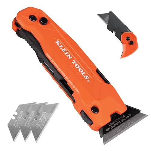 Klein Tools 44306 FLICKBLADE 2-in-1 Folding Utility Knife and Scraper with Built-In Blade Storage, Dual Locking Positions, Includes 3 Triple-Ground Carbon Steel Blades