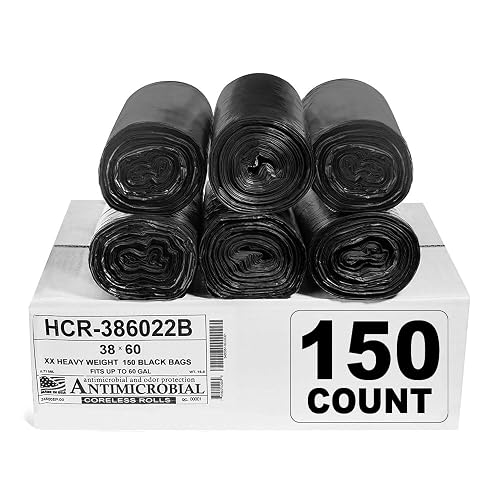 Aluf Plastics 60 Gal Black Trash Bags, 22 Micron (EQ.), 38" x 60" (150 Pk) | 22 Micron (eq), 38" x 60", Bathroom, Office, Industrial, Commercial, Janitorial, Municipal, Recycling