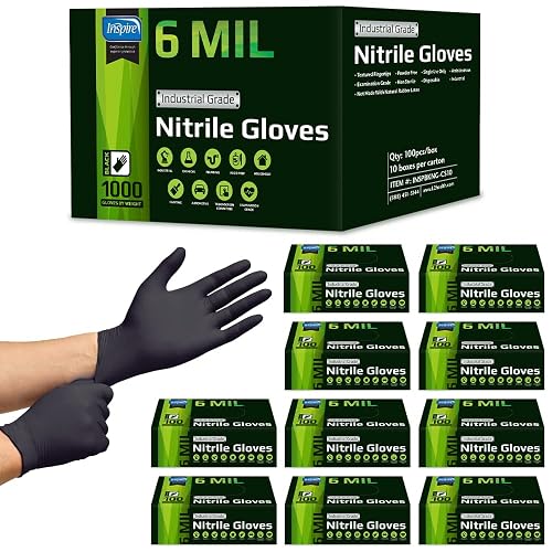 Inspire 6 or 8 Mil HEAVY DUTY Stretch Nitrile Black Gloves Disposable Latex Free