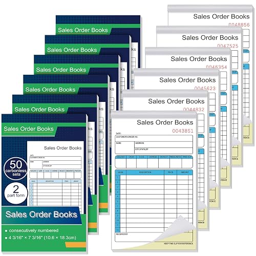 Seajan 12 Pack Sales Order Book 2-Part Carbonless Receipt Proforma Invoice, White/Yellow, 4-3/16 X7-3/16 Inches, 50 Sets Per Book, Purchase Order Books for Small Businesses and Service Providers